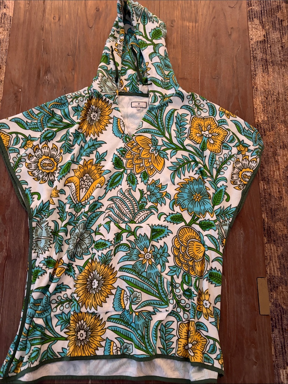 Tuckernuck White Hooded Top with Yellow & Teal Floral Print